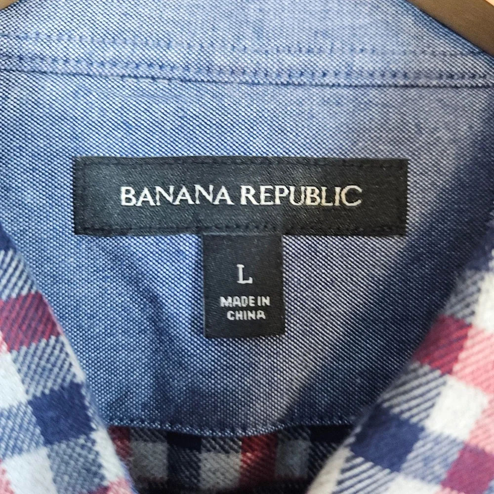 Banana Republic Men's Size L Long Sleeve Button Up Shirt Red Blue Gray‎ Checks